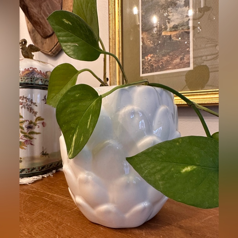 Vintage White Ceramic Pottery Artichoke Wall Planter Vase Made in Italy